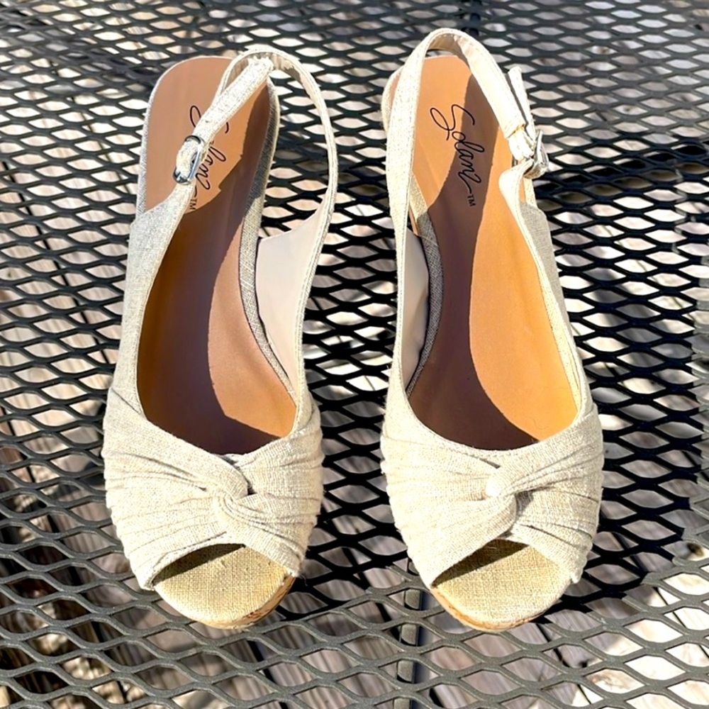 Linen Cork Slingback Wedges